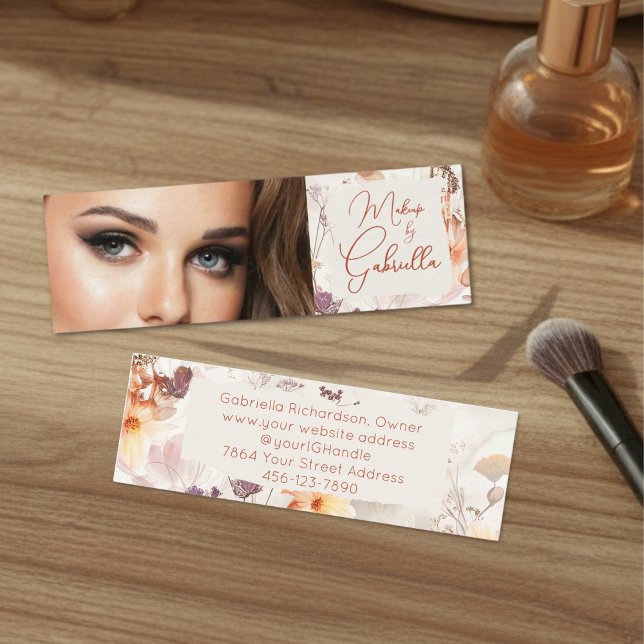 Elegantes Wasserfarbe-Script-Foto-Make-up Mini Visitenkarte (Von Creator hochgeladen)
