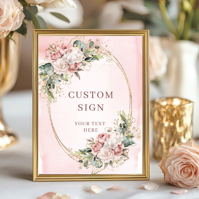 Elegantes Wasserfarbe-Staubrosen-Blumen-Kundenschi Poster (Elegant Watercolor Dusty Pink Flowers Custom Sign)
