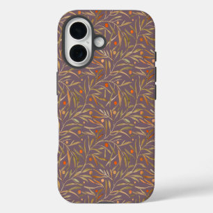 Elegantes Wasserfarben-Blattmuster mit violettem H iPhone 16 Hülle