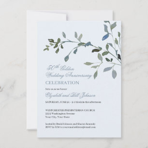 Elegantes Wasserfarben-Blau 50. Hochzeitstag Einladung