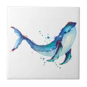 Elegantes Wasserfarben Blauwal-Keramikfliese Fliese