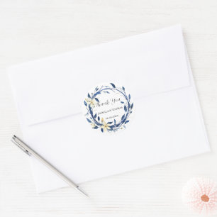 Elegantes Wasserfarben-Blumen Blau Lilie Floral Bo Runder Aufkleber