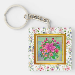 Elegantes Wasserfarben-Blumen-Botanik-Frühlingsbou Schlüsselanhänger