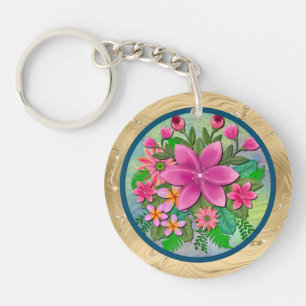 Elegantes Wasserfarben-Blumen-Botanik-Frühlingsbou Schlüsselanhänger