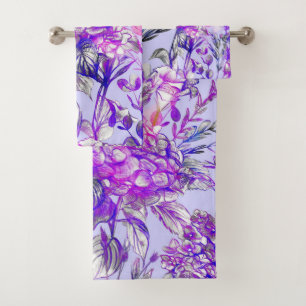 Elegantes Wasserfarben-Blumen-Dekor auffällig Badhandtuch Set