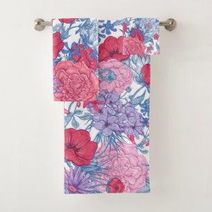 Elegantes Wasserfarben-Blumen-Dekor auffällig Badhandtuch Set