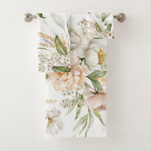 Elegantes Wasserfarben-Blumen-Dekor auffällig Badhandtuch Set
