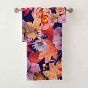 Elegantes Wasserfarben-Blumen-Dekor auffällig Badhandtuch Set