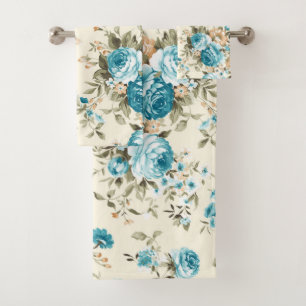 Elegantes Wasserfarben-Blumen-Dekor auffällig Badhandtuch Set