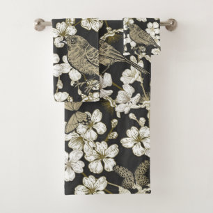 Elegantes Wasserfarben-Blumen-Dekor auffällig Badhandtuch Set