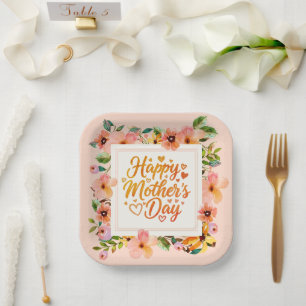 Elegantes Wasserfarben-Blumen-Happy-Mother's-Day Pappteller