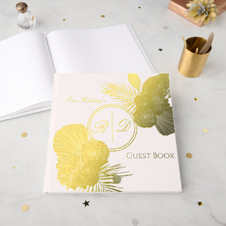 Elegantes Wasserfarben-Blumen-Monogramm-Hochzeit Gästebuch
