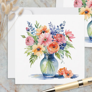Elegantes Wasserfarben-Blumen-Notizkartenset Mitteilungskarte