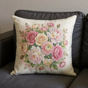 Elegantes Wasserfarben-Blumenbouquet Kissen