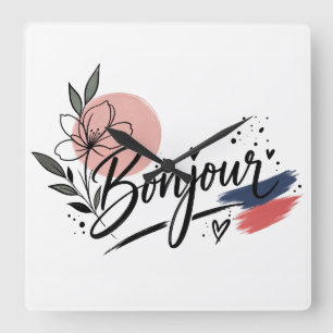 Elegantes Wasserfarben-Blumenbouquet Vintage Flora Quadratische Wanduhr