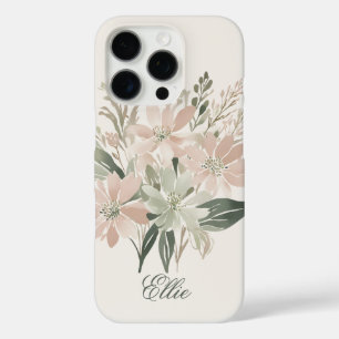 Elegantes Wasserfarben-Blumenmuster in Grün und Ro iPhone 16 Pro Hülle