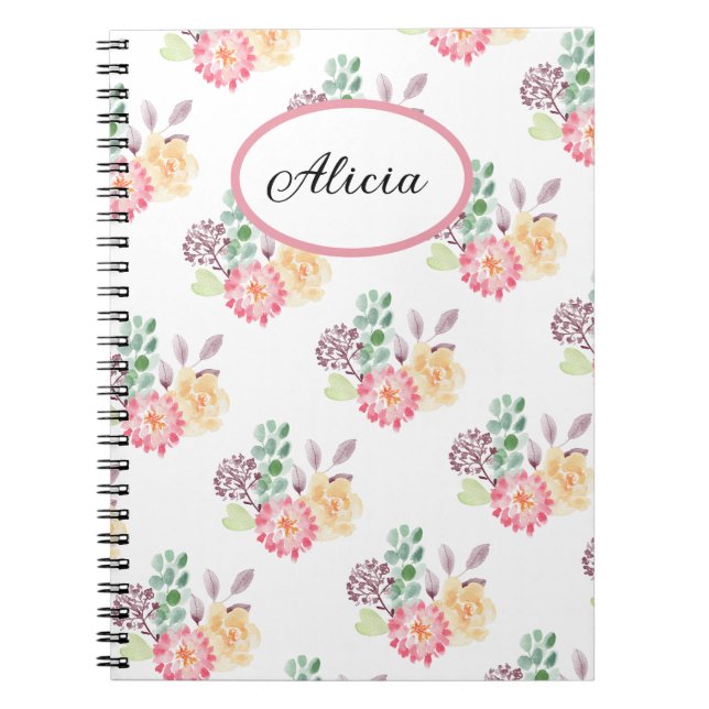 Elegantes Wasserfarben-Blumenmuster mit Monogramm  Notizblock (Vorderseite)