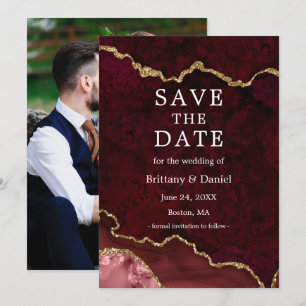 Elegantes Wasserfarben-Burgunder-Marmorgeoden-Foto Save The Date