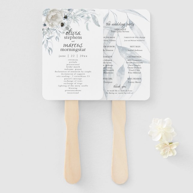 Elegantes Wasserfarben-Dusty-Blue-Floral-Programm Fächer (Vorne und Hinten)