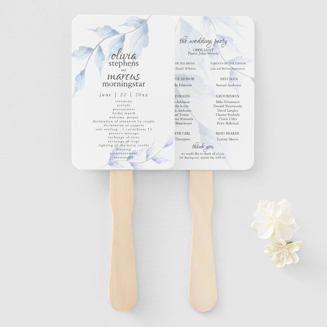 Elegantes Wasserfarben-Dusty-Blue-Floral-Programm Fächer (Vorne und Hinten)