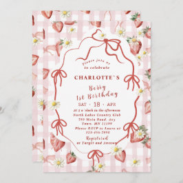 Elegantes Wasserfarben Erdbeere Mädchen 1. Geburts Einladung