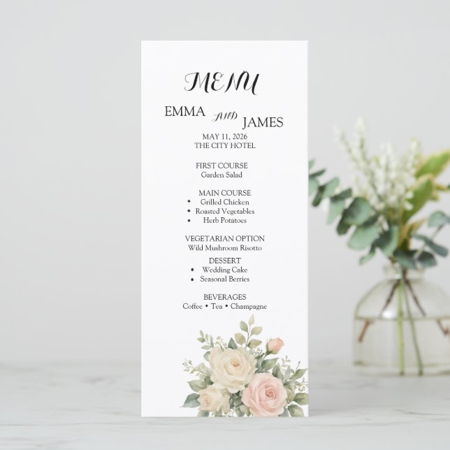 Elegantes Wasserfarben-Eukalyptus-Hochzeitsprogram Menükarte (Stehend Vorderseite)