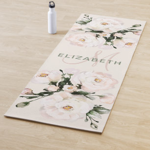 Elegantes Wasserfarben-Florales Monogramm in Rosa Yogamatte