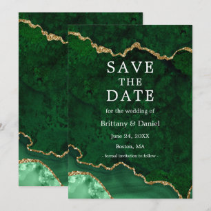 Elegantes Wasserfarben-Grün-Gold-Marmor-Achat-Geod Save The Date