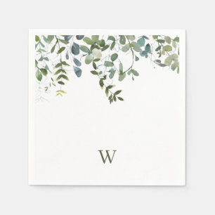 Elegantes Wasserfarben-Grün-Monogramm Serviette