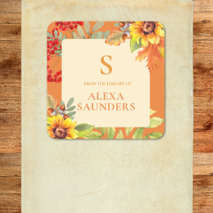 Elegantes Wasserfarben-Herbst-Blumenmonogramm Quadratischer Aufkleber