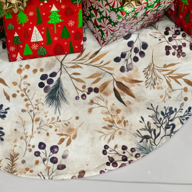 Elegantes Wasserfarben-Herbstfarben Blumenmuster Polyester Weihnachtsbaumdecke (Von Creator hochgeladen)