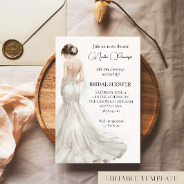 Elegantes Wasserfarben-Hochzeitskleid Brautparty  Einladung