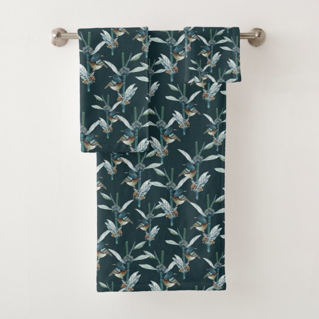 Elegantes Wasserfarben-Hummingbird- und Blumenmust Badhandtuch Set (Insitu)