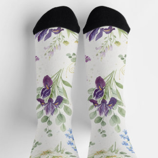 Elegantes Wasserfarben-Iris- und Lilienbouquet Socken