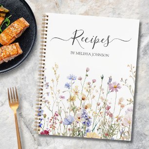 Elegantes Wasserfarben-Landblumenfeld-Rezept Notizbuch