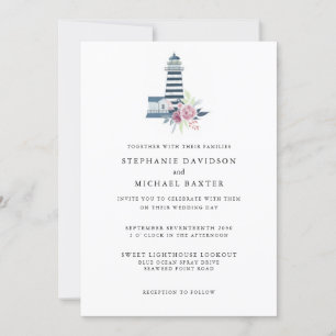 Elegantes Wasserfarben Leuchtturm Nautical Minimal Einladung