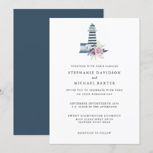 Elegantes Wasserfarben Leuchtturm Nautical Minimal Einladung