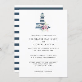 Elegantes Wasserfarben Leuchtturm Nautical Minimal Einladung