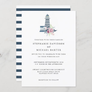 Elegantes Wasserfarben Leuchtturm Nautical Minimal Einladung