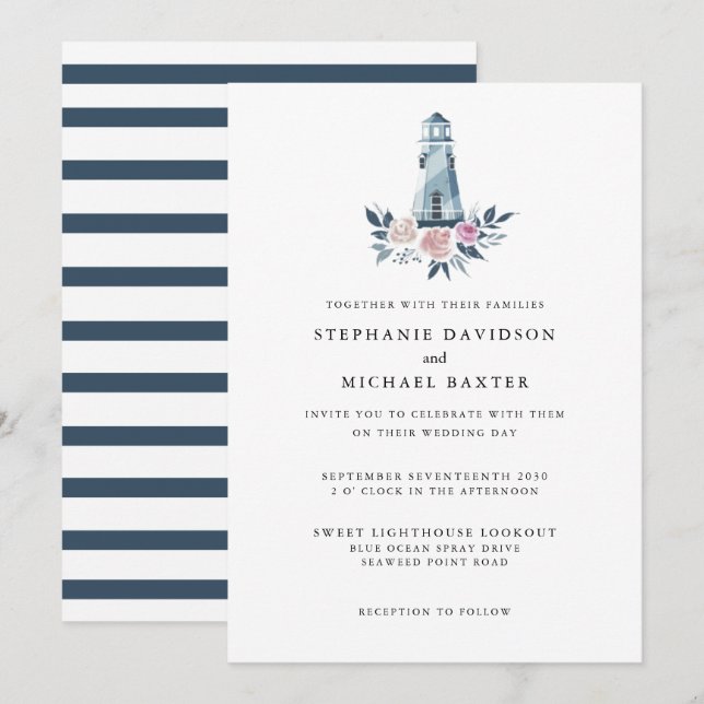 Elegantes Wasserfarben Leuchtturm Wasserfarbe Einladung (Vorne/Hinten)