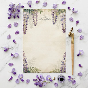 Elegantes Wasserfarben-Lila-Wisteria-Vintage-Blume Briefpapier