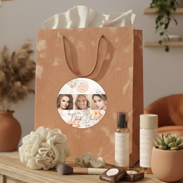 Elegantes Wasserfarben-Logo Foto-Make-up Danke Runder Aufkleber (Von Creator hochgeladen)