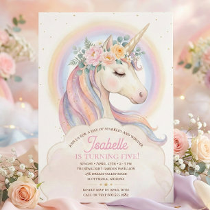 Elegantes Wasserfarben-Mädchen-Einhorn-Geburtstag  Einladung