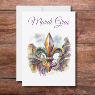Elegantes Wasserfarben-Mardi-Gras-Design Einladung
