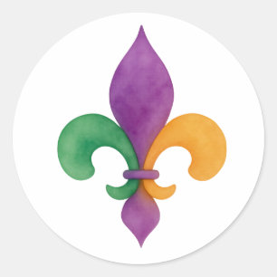Elegantes Wasserfarben-Mardi-Gras-Fleur-de-Lis Runder Aufkleber