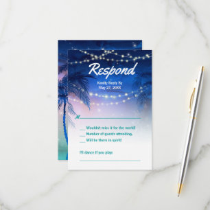 Elegantes Wasserfarben Palm Tree Beach Hochzeit RSVP Karte