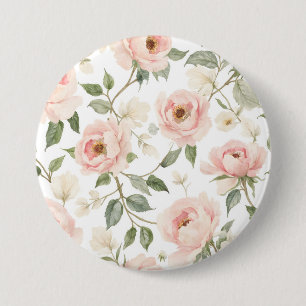 Elegantes Wasserfarben-Pfingstrose- und Rosen-Blum Button