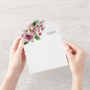 Elegantes Wasserfarben-Rosé-Rosenstrauß-Hochzeit All In One Einladung