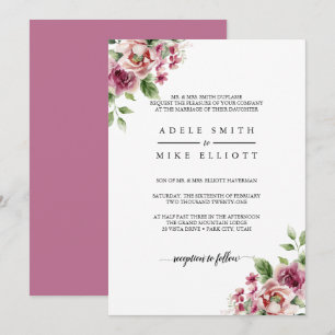 Elegantes Wasserfarben-Rosé-Rosenstrauß-Hochzeit Einladung