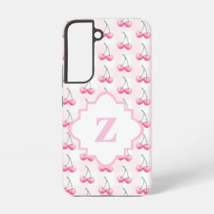 Elegantes Wasserfarben-Rotkirsch-Monogramm Samsung Galaxy Hülle